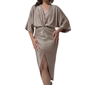 Lock & Key Metallic Gold Dress with Batwing Sleeves XS/S Cocktail